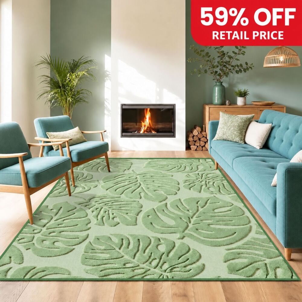 Brand New Arenarug Sage Green Monstera Area Rug – 6' × 9'